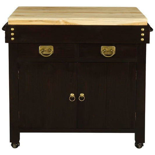 RICARDO SOLID MAHOGANY TIMBER LARGE BUTCHER BLOCK KITCHEN ISLAND WITH CASTORS IN CHOCOLATE - MyChocolateWood