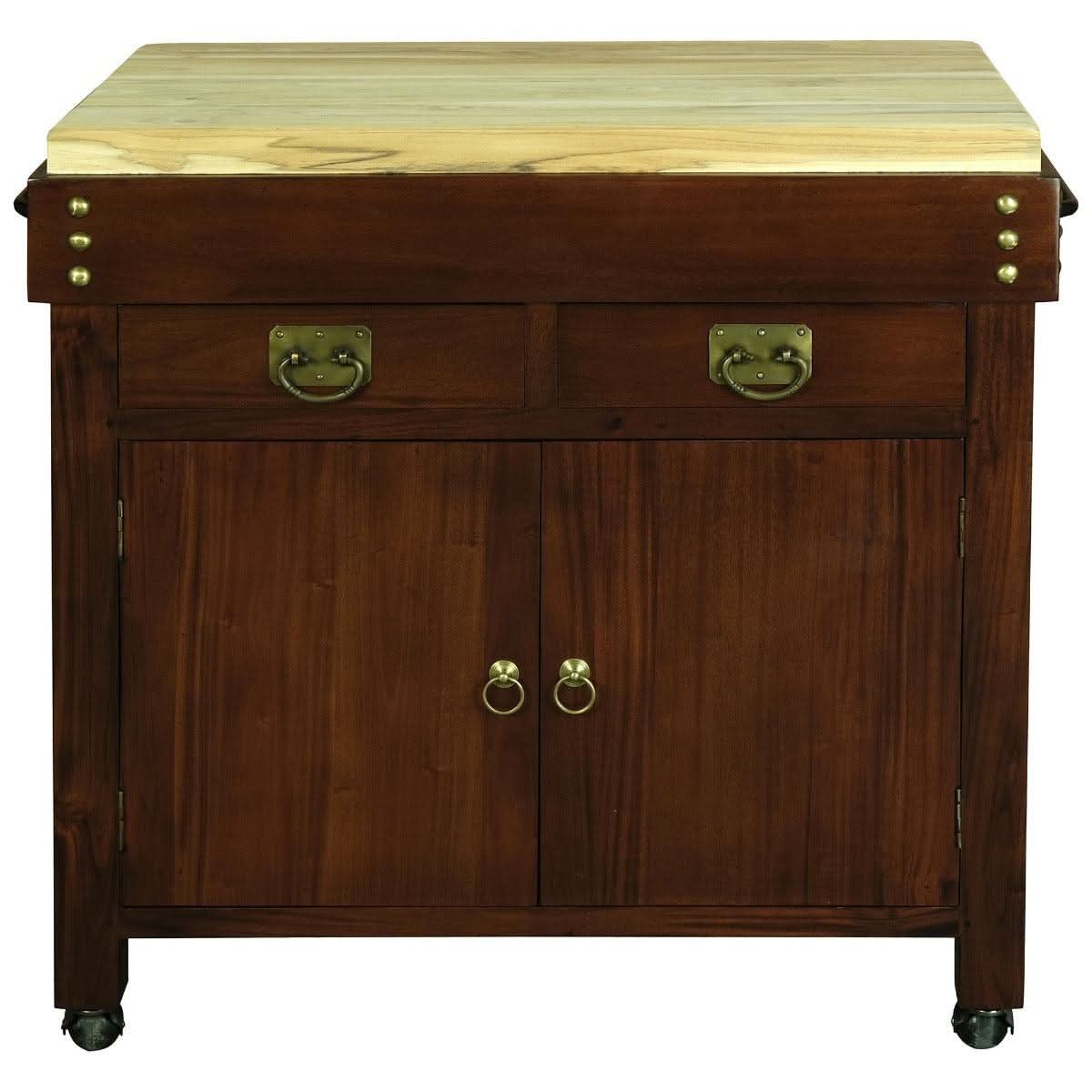 RICARDO SOLID MAHOGANY TIMBER LARGE BUTCHER BLOCK KITCHEN ISLAND WITH CASTORS IN MAHOGANY - MyChocolateWood