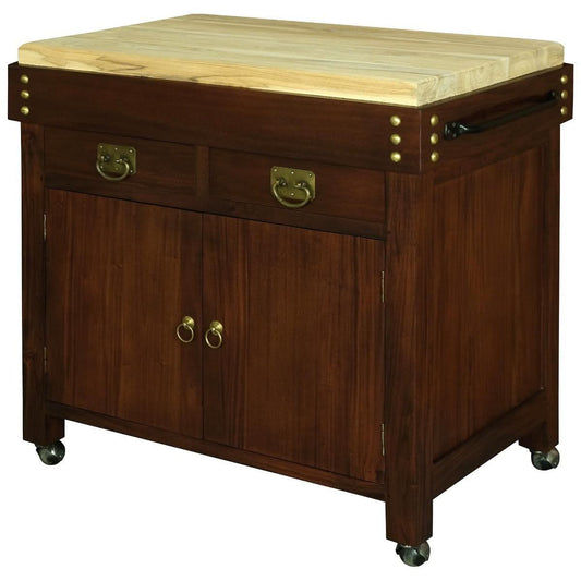 Solid mahogany Ricardo butcher block kitchen island with castors, large durable timber work surface by MyChocolateWood.