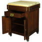 Ricardo solid mahogany timber small butcher block kitchen island with castors, natural mahogany finish, sturdy wooden surface.