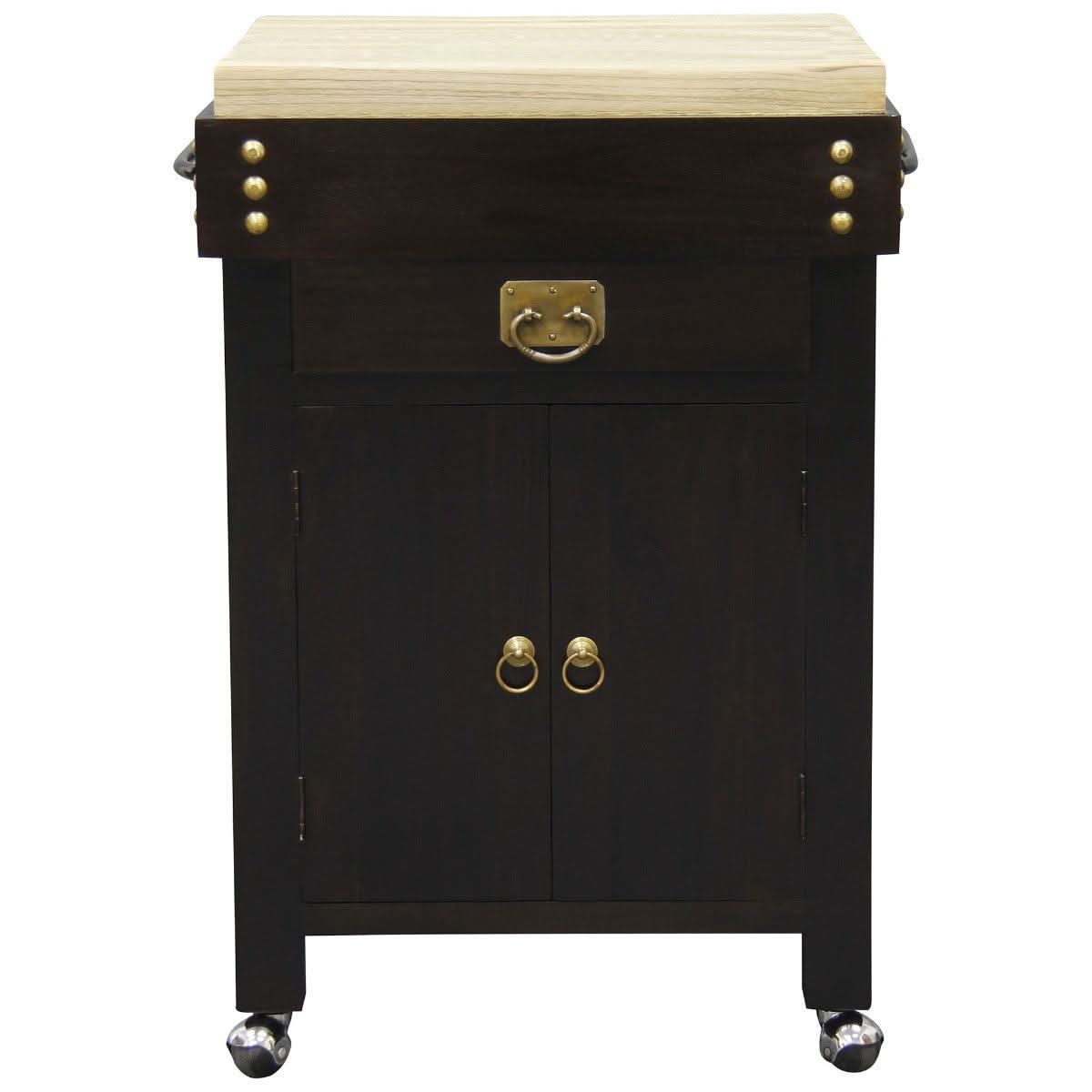 RICARDO SOLID MAHOGANY TIMBER SMALL BUTCHER'S BLOCK KITCHEN ISLAND IN CHOCOLATE - WITH CASTORS - MyChocolateWood