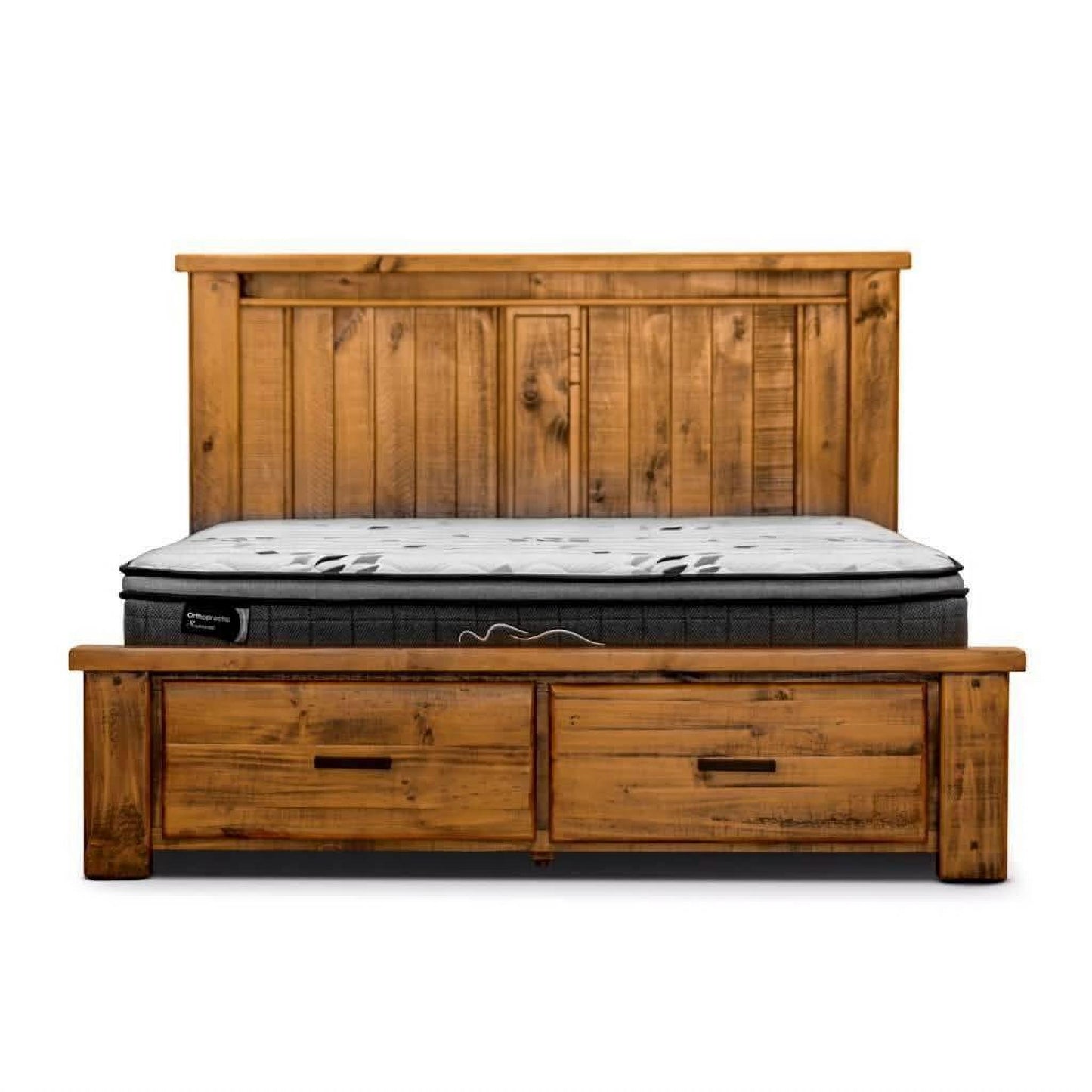 Richmond Solid Pine King Size Bed with End Drawers - Chocolate Wood