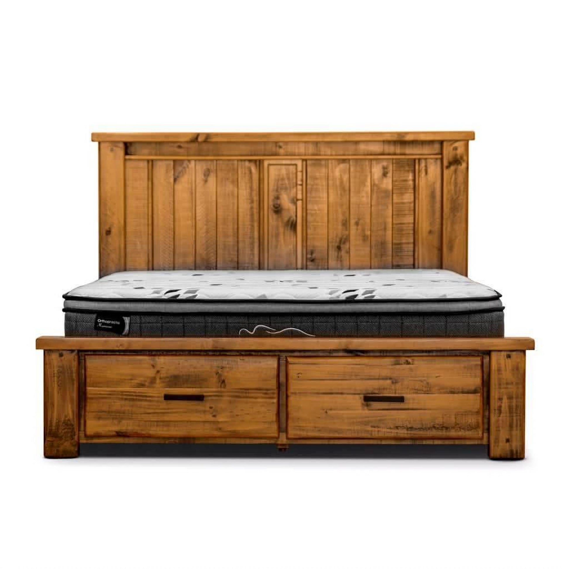 Richmond Solid Pine King Size Bed with End Drawers - Chocolate Wood