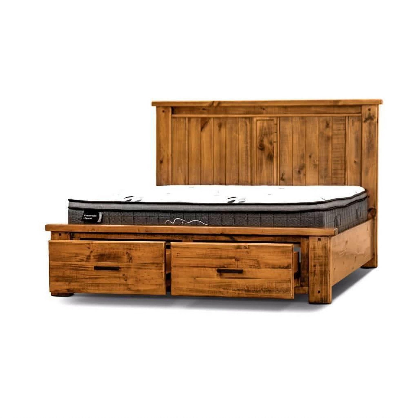 Richmond Solid Pine King Size Bed with End Drawers - Chocolate Wood