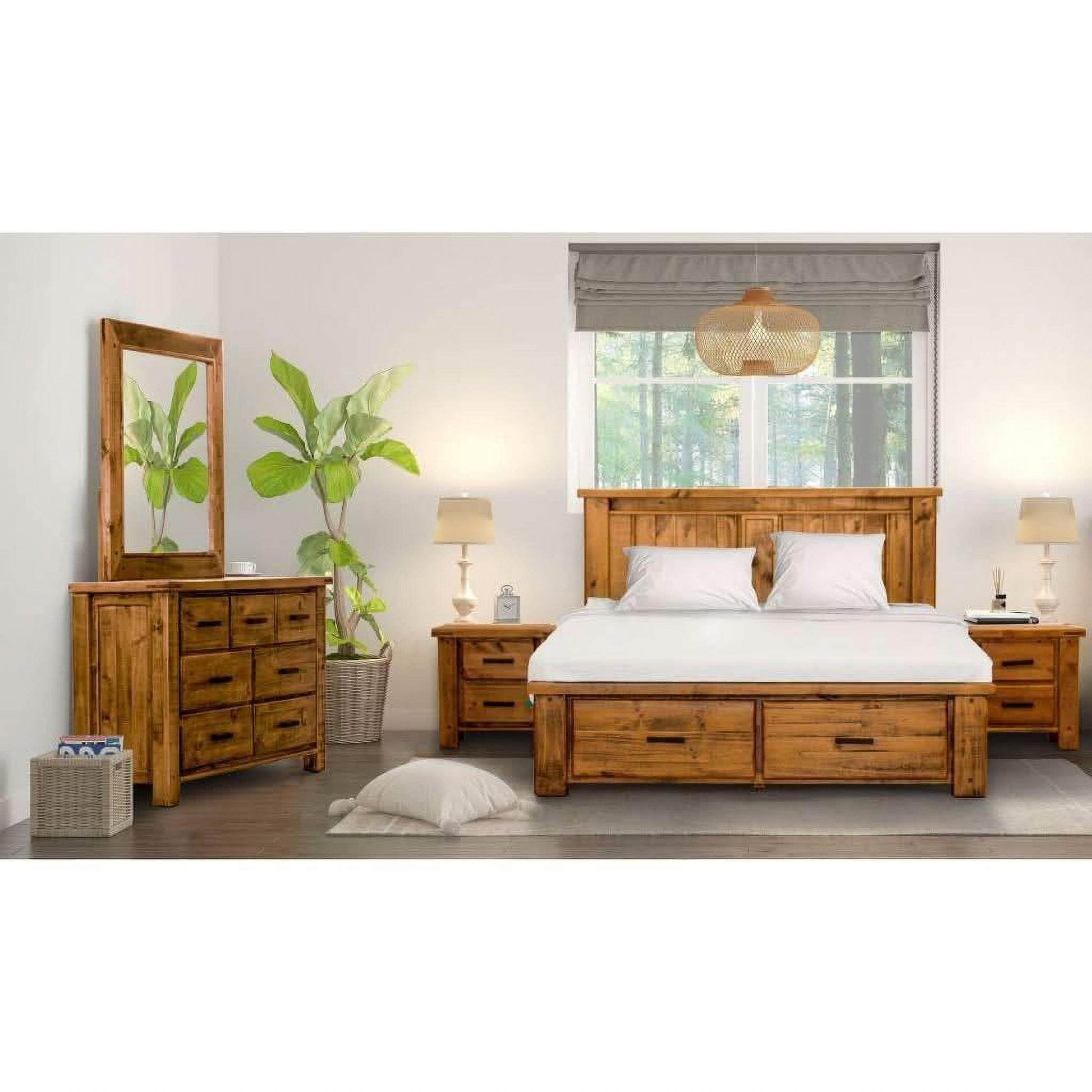 Richmond King Bed with Dresser, Mirror & 2 Bedside Tables Package - Chocolate Wood