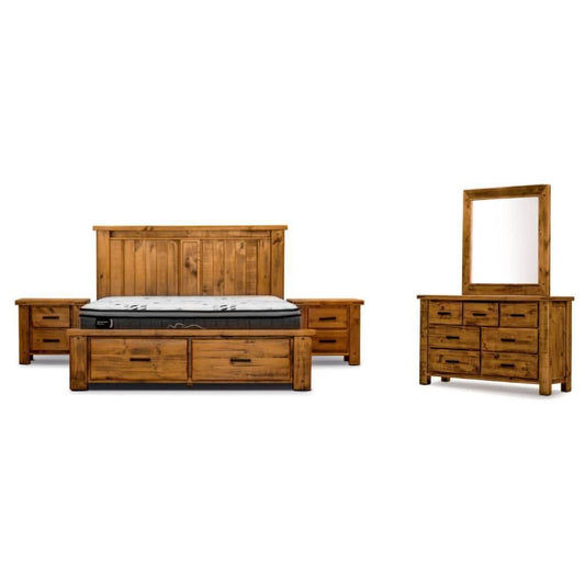 RICHMOND KING SIZE BED WITH DRESSER + MIRROR & TWO BEDSIDE TABLES - PACKAGE DEAL - MyChocolateWood