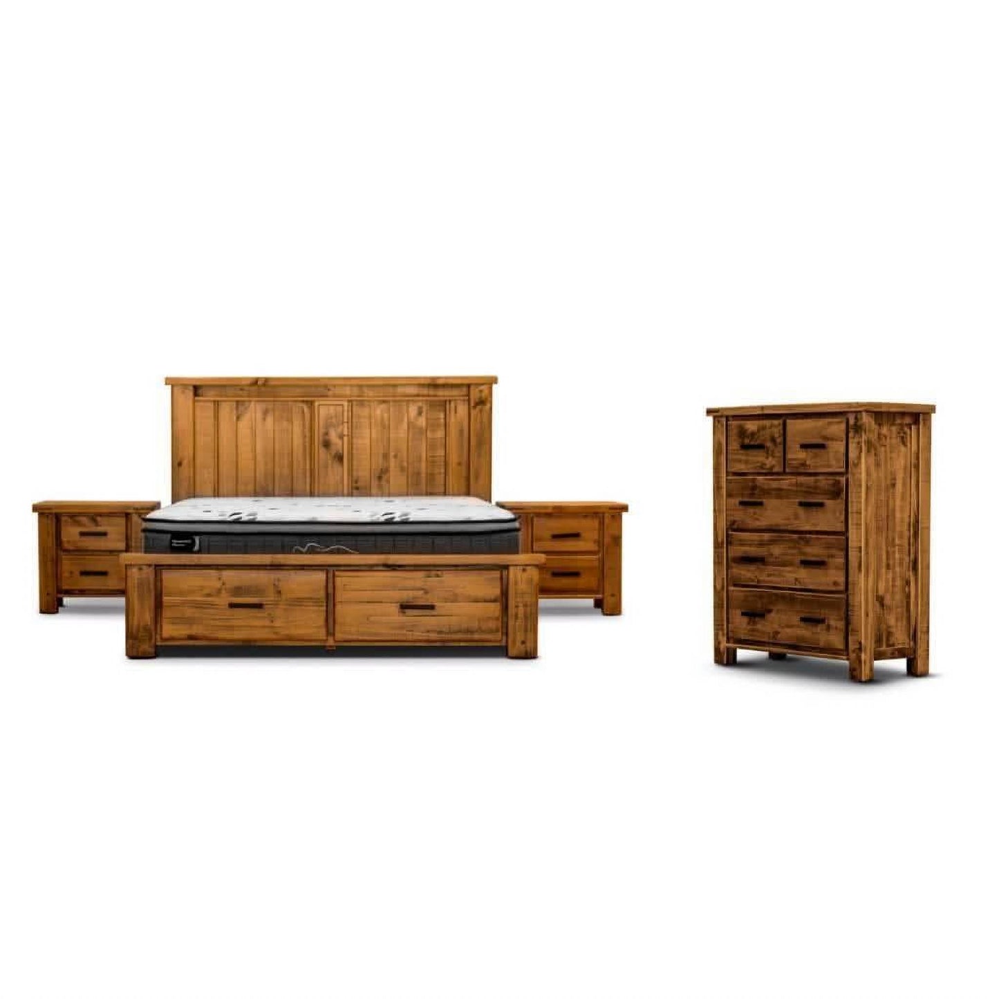 Richmond King Bed with Tallboy & 2 Bedside Tables Package - Chocolate Wood