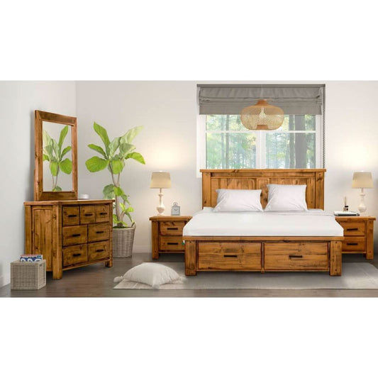 RICHMOND QUEEN SIZE BED WITH DRESSER + MIRROR & TWO BEDSIDE TABLES - PACKAGE DEAL - MyChocolateWood