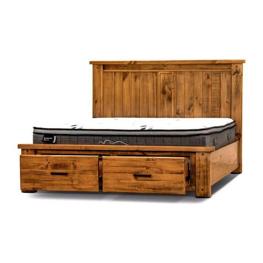 RICHMOND SOLID PINE QUEEN SIZE BED WITH END DRAWERS