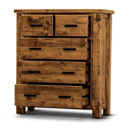 RICHMOND SOLID PINE TALLBOY 2 OVER 3 DRAWERS/CHEST OF 2 OVER 3 DRAWERS RUSTIC OAK