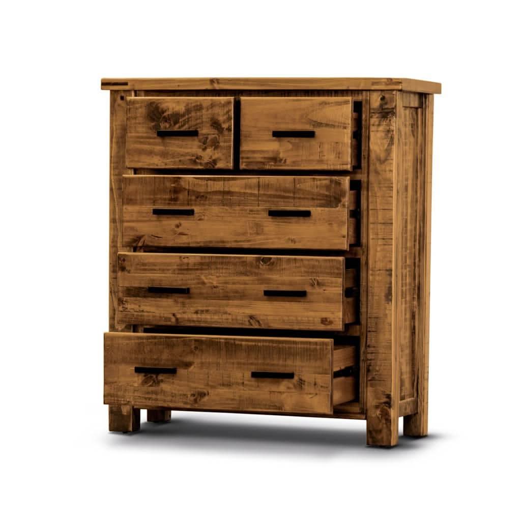 RICHMOND SOLID PINE TALLBOY 2 OVER 3 DRAWERS/CHEST OF 2 OVER 3 DRAWERS RUSTIC OAK - MyChocolateWood