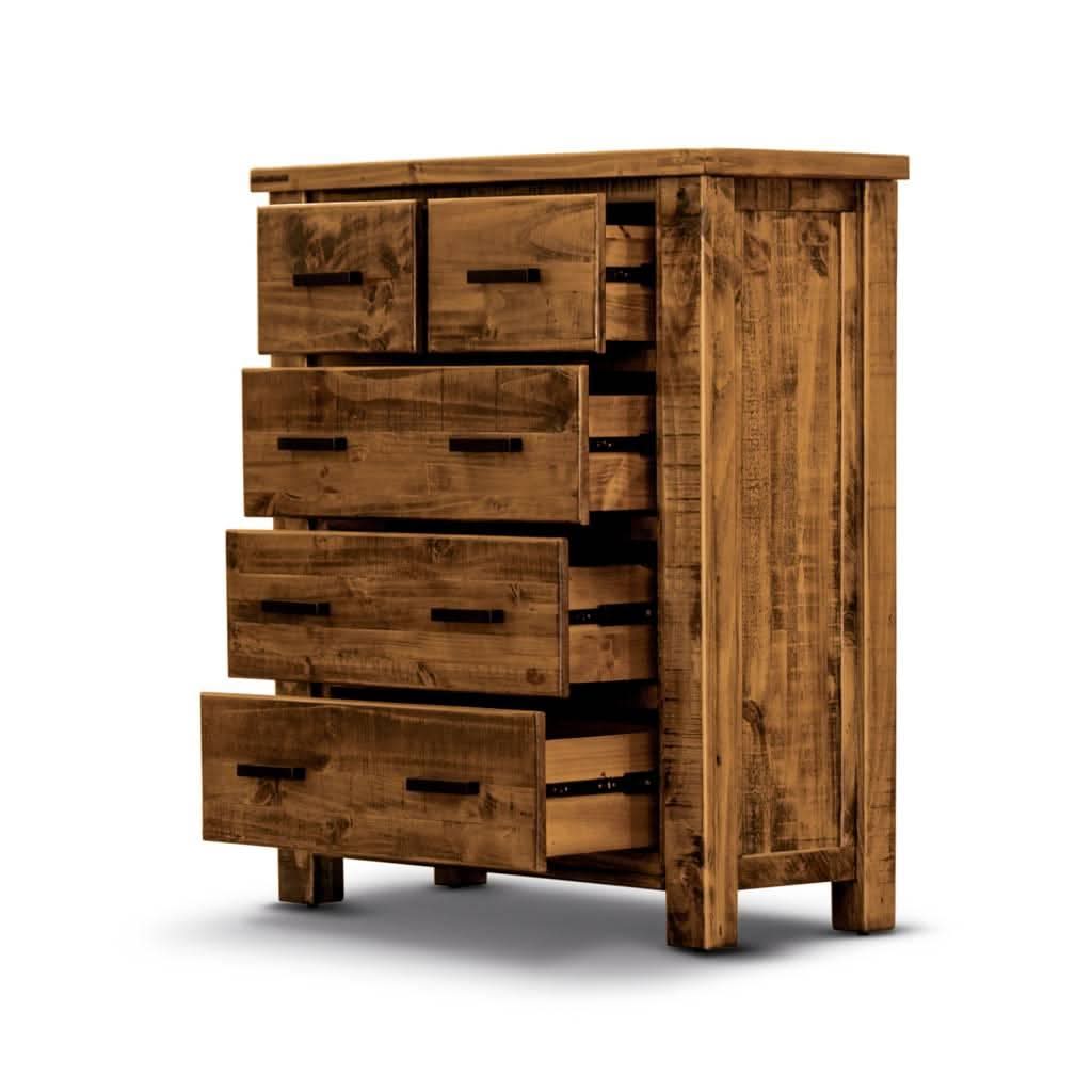 RICHMOND SOLID PINE TALLBOY 2 OVER 3 DRAWERS/CHEST OF 2 OVER 3 DRAWERS RUSTIC OAK - MyChocolateWood