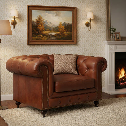RIMINI HAMPTON COURT AGED LEATHER ARMCHAIR - MyChocolateWood
