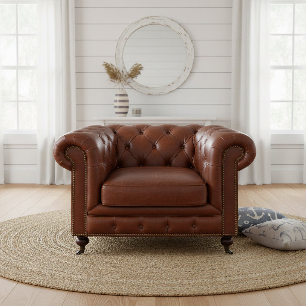 RIMINI HAMPTON COURT AGED LEATHER ARMCHAIR - MyChocolateWood