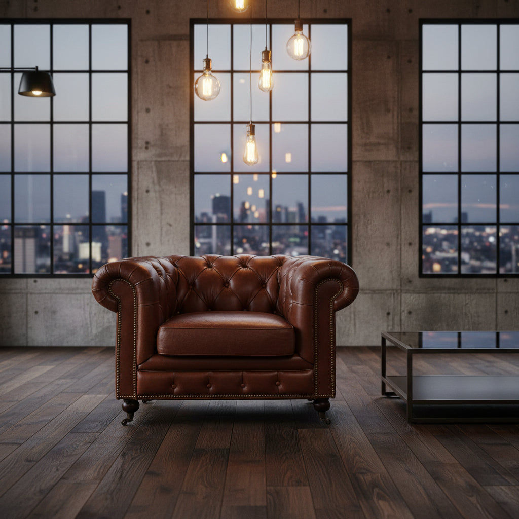 RIMINI HAMPTON COURT AGED LEATHER ARMCHAIR - MyChocolateWood