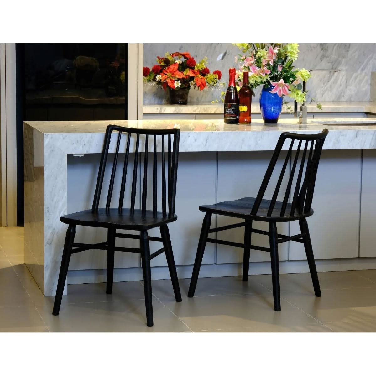 RIVIERA SOLID OAK DINING CHAIRS IN BLACK SET OF 2 - MyChocolateWood