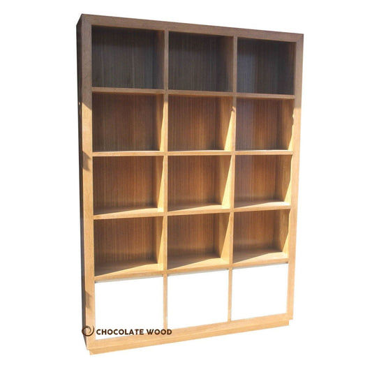 RODIN 9 CUBE 3 DRAWER DISPLAY CABINET IN TASSIE OAK CLEAR LACQUER CUSTOM MADE