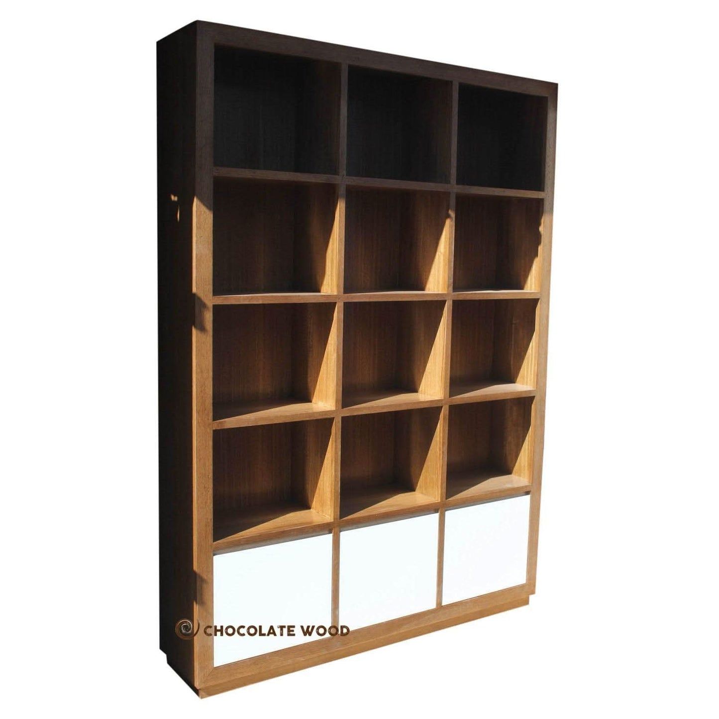 RODIN 9 CUBE 3 DRAWER DISPLAY CABINET IN TASSIE OAK CLEAR LACQUER CUSTOM MADE