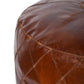 RONNIE ROUND OTTOMAN IN AGED LEATHER WITH DIAMOND EMBROIDERY DETAILING - MyChocolateWood