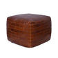 RONNIE SQUARE OTTOMAN IN AGED LEATHER WITH EMBROIDERED BRICK MOTIF - MyChocolateWood