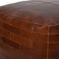 RONNIE SQUARE OTTOMAN IN AGED LEATHER WITH EMBROIDERED BRICK MOTIF - MyChocolateWood