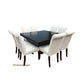 ROSA AUSSIE OAK SQUARE DINING TABLE IN BLACK 1500MM+ 8 WHITE LEATHER DINING CHAIRS - MyChocolateWood