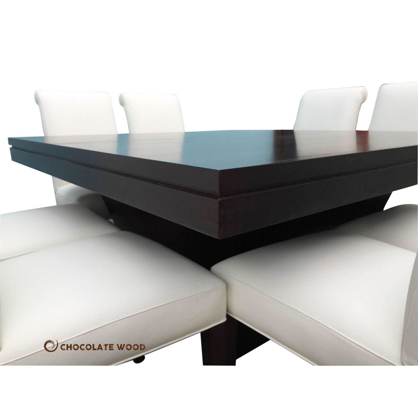 ROSA AUSSIE OAK SQUARE DINING TABLE IN BLACK 1500MM+ 8 WHITE LEATHER DINING CHAIRS - MyChocolateWood