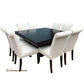 ROSA AUSSIE OAK SQUARE DINING TABLE IN BLACK 1500MM+ 8 WHITE LEATHER DINING CHAIRS - MyChocolateWood