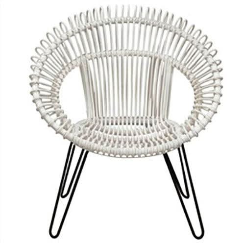 Rosalind Hand Woven Rattan Leisure Chair in White / Black - Chocolate Wood