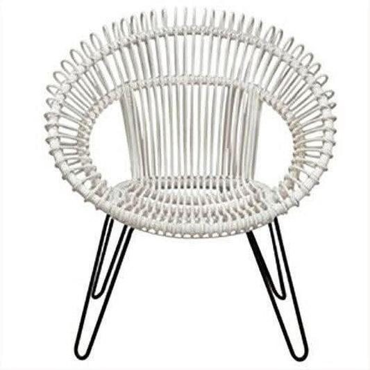 Rosalind Hand Woven Rattan Leisure Chair in White / Black - Chocolate Wood
