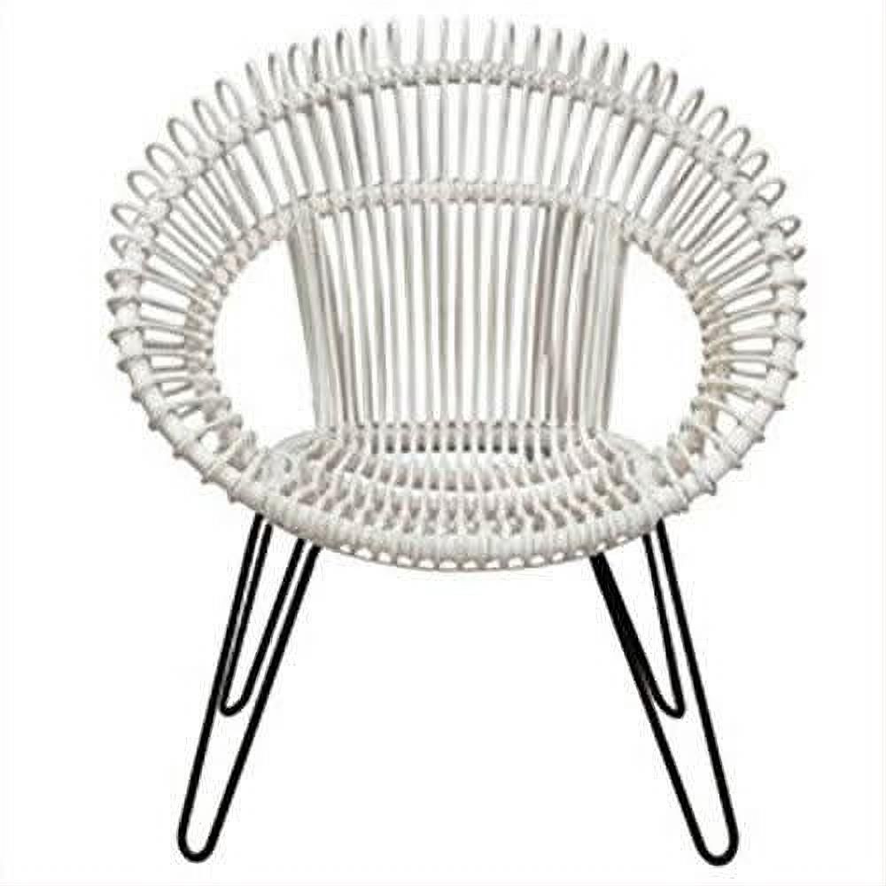Rosalind Hand Woven Rattan Leisure Chair in White / Black - Chocolate Wood