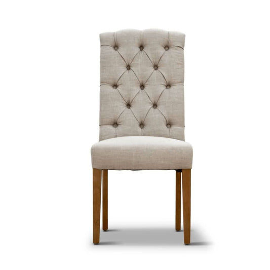 ROSSI HAMPTONS SOLID RUBBER WOOD DINING CHAIR WITH A BEIGE LINEN FABRIC - MyChocolateWood