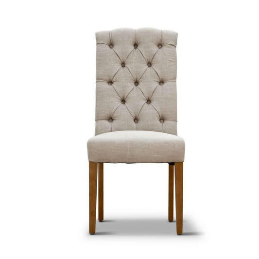 ROSSI HAMPTONS SOLID RUBBER WOOD DINING CHAIR WITH A BEIGE LINEN FABRIC - MyChocolateWood