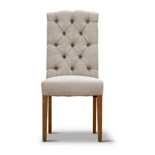 ROSSI HAMPTONS SOLID RUBBER WOOD DINING CHAIR WITH A BEIGE LINEN FABRIC