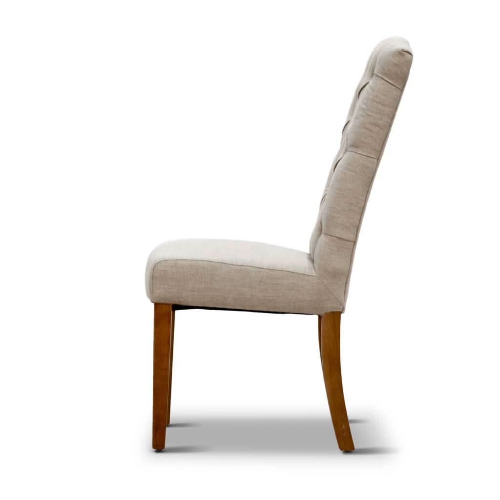 ROSSI HAMPTONS SOLID RUBBER WOOD DINING CHAIR WITH A BEIGE LINEN FABRIC - MyChocolateWood
