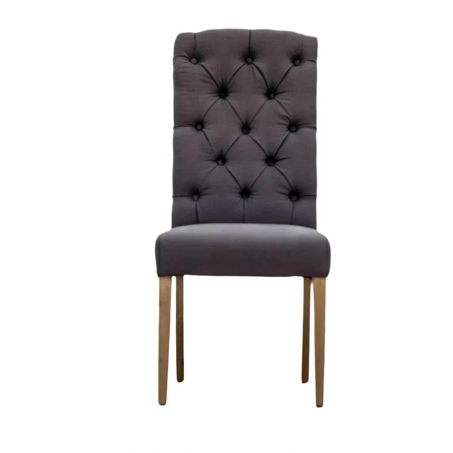 Rossi Hamptons Solid Rubber Wood Dining Chair in Charcoal Linen - Chocolate Wood