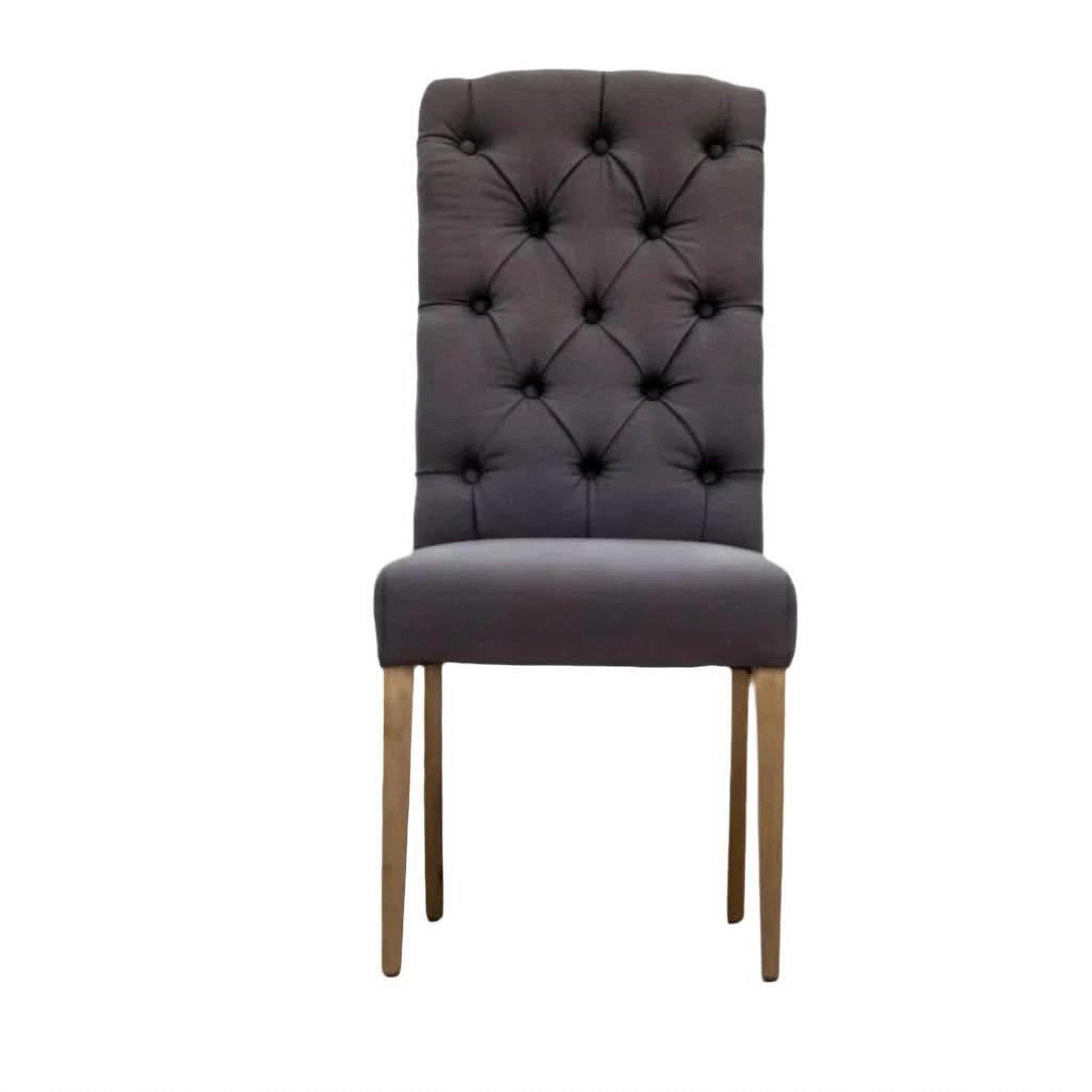 Rossi Hamptons Solid Rubber Wood Dining Chair in Charcoal Linen - Chocolate Wood