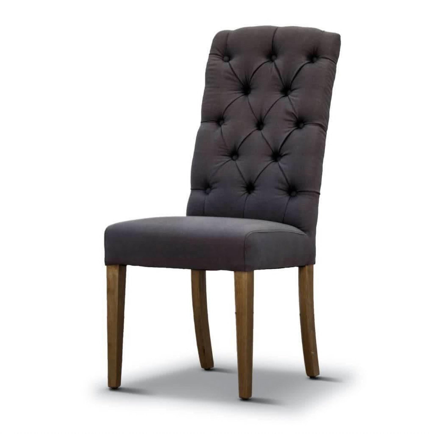 Rossi Hamptons Solid Rubber Wood Dining Chair in Charcoal Linen - Chocolate Wood