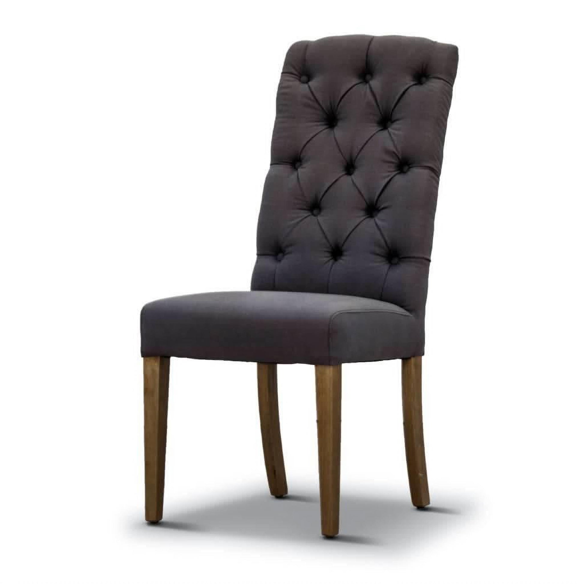 Rossi Hamptons Solid Rubber Wood Dining Chair in Charcoal Linen - Chocolate Wood