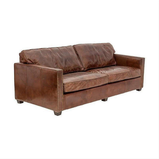 ROXIE AGED LEATHER 3 SEATER SOFA - ITALIAN TOP GRAIN LEATHER