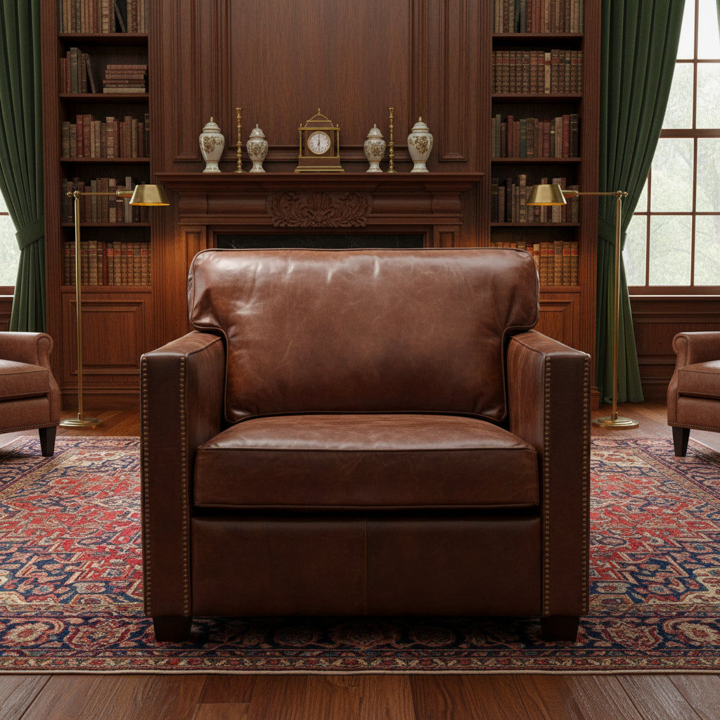 ROXIE AGED LEATHER SINGLE ARMCHAIR IN TOP GRAIN COW HIDE - MyChocolateWood