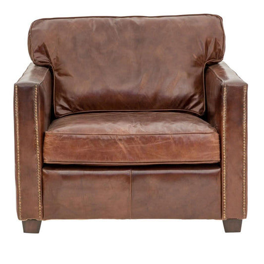 ROXIE AGED LEATHER SINGLE ARMCHAIR IN TOP GRAIN COW HIDE - MyChocolateWood