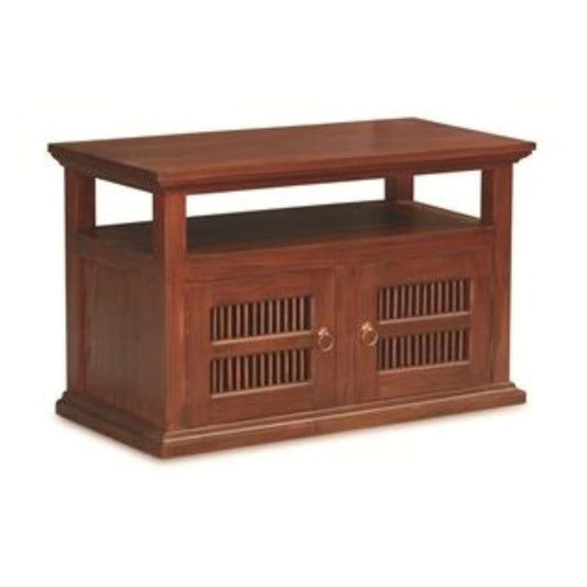 RUJI SOLID MAHOGANY TV UNIT 2 DOORS/SHELF - MAHOGANY - MyChocolateWood