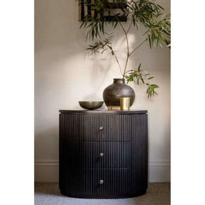 SABRAN MAHOGANY OVAL 3-DRAWER BEDSIDE TABLE NIGHTSTAND GREY OAK
