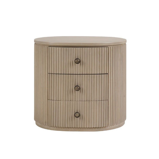 SABRAN MAHOGANY OVAL 3-DRAWER BEDSIDE TABLE NIGHTSTAND SANDBAR - MyChocolateWood