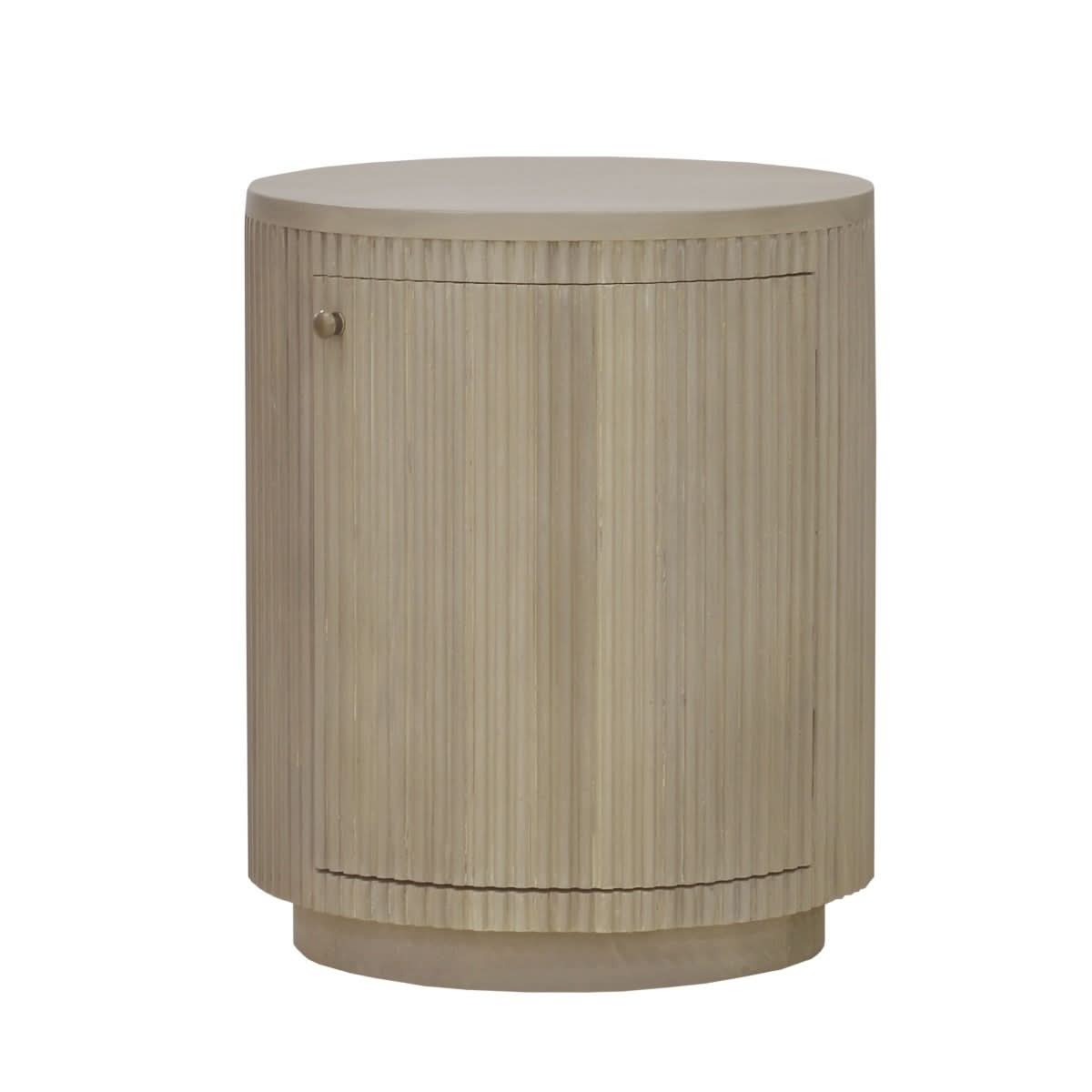 Sabran Mahogany Round 3-Drawer Bedside Table in Sandbar - Chocolate Wood