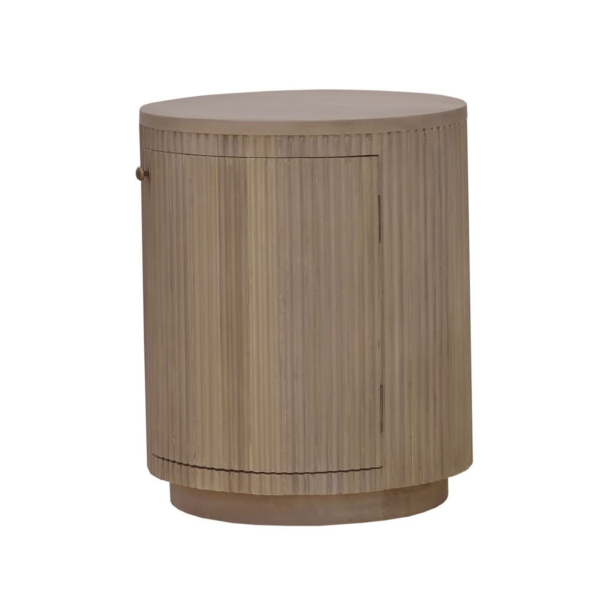 Sabran Mahogany Round 3-Drawer Bedside Table in Sandbar - Chocolate Wood