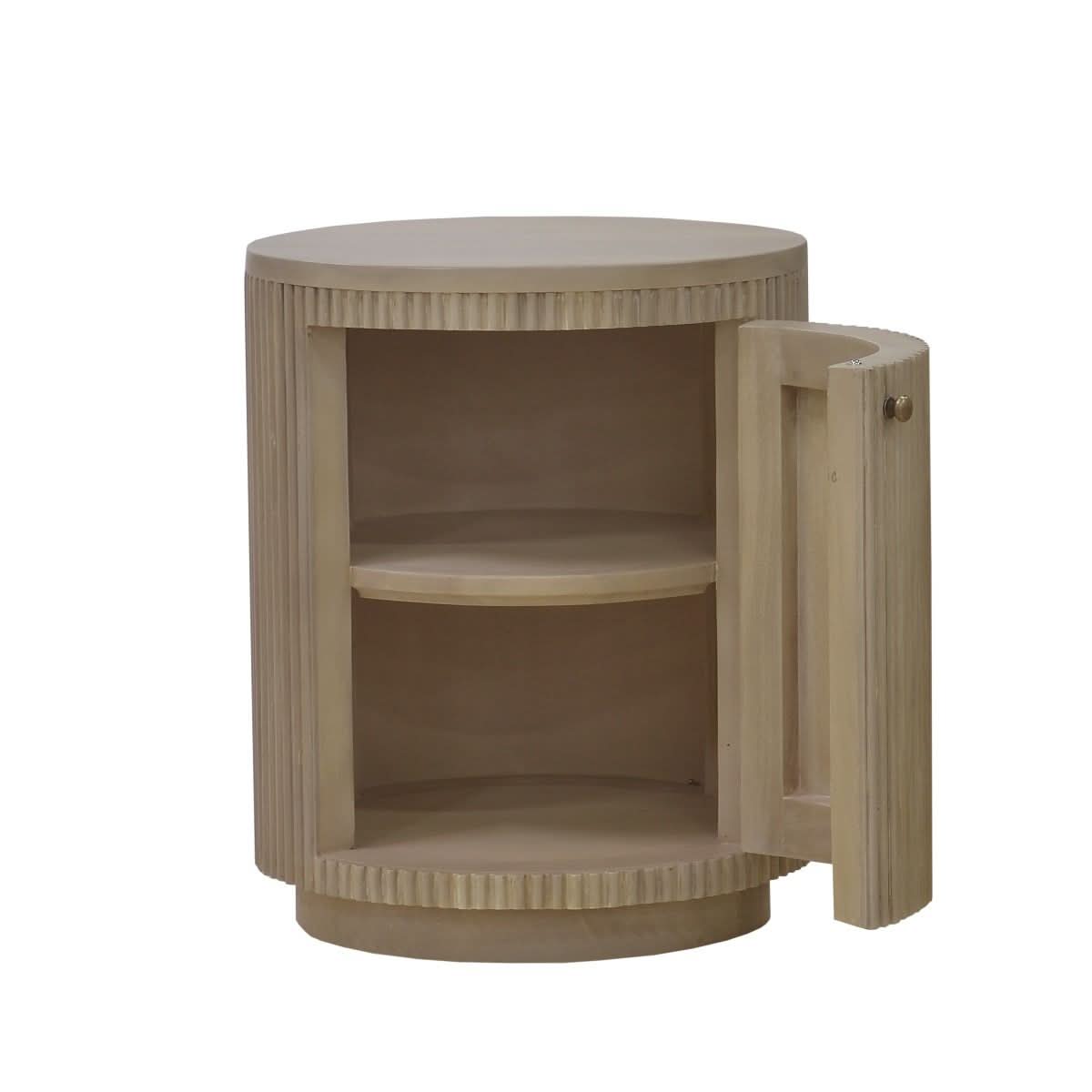 Sabran Mahogany Round 3-Drawer Bedside Table in Sandbar - Chocolate Wood