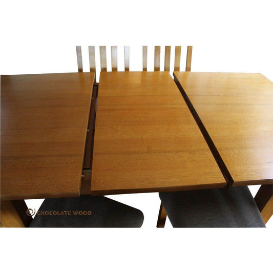 SADLER EXTENSION DINING TABLE IN TASSIE OAK + 6 DINING CHAIRS - MADE TO ORDER