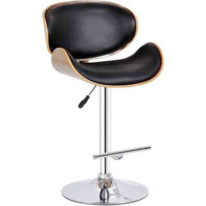 SAN MARIE BAR CHAIR CHROME AND WALNUT BLACK PU - MyChocolateWood